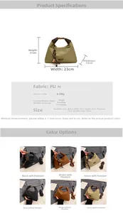 Diagramme détaillé montrant les dimensions du sac en cuir PU 23cm x 21cm x 7,5cm