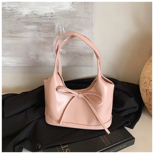 Sac à main en cuir PU rose avec décoration de grand nœud et doubles poignées