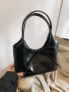Sac Sous le Bras Chic à Nœud pour Femme Couleur Unie en Cuir PU Sac à Épaule Petit Sac à Main pour Bureau Quotidien Rendez-vous