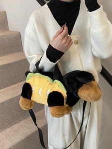 Cute dachshund dog plush crossbody bag with creative hot dog design for women and kids