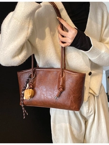 Vintage Women Tote Bag Large Capacity Textured PU Leather Shoulder Bag With Knotted Straps Fashion Casual Commuter Handbag