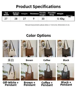 Tableau de dimensions et comparaison des couleurs pour sacs à main rétro en cuir PU