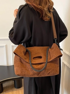 Brown corduroy large tote bag with retro shoulder strap and dual handle design