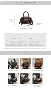 Spécifications détaillées de taille pour le mini sac boston vintage en cuir PU marron