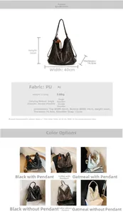 Detailed view of large PU leather tote bag dimensions 40x36cm with multi-zipper compartments