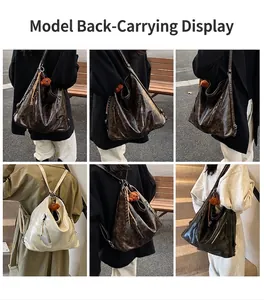 Detail shots of large soft leather tote bag showing crossbody and backpack modes