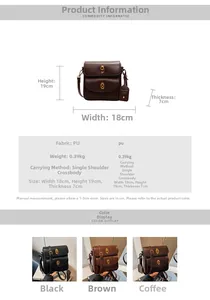 Detailed specs of the vintage PU crossbody bag with multi-pockets and dimensions