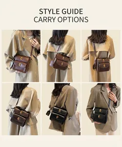 Collage of chic leather crossbody bags in black and brown colors shown on models
