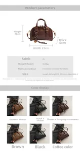 Detailed size specifications and color options for the PU leather crossbody pillow bag