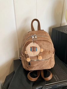Vrouwen Retro PU Leer Mini Rugzak Koreaanse Mode Kleine Reizen Rugzak Met Leuke Pluche Bedeltje Voor School Casual