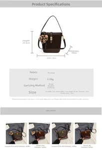Detailed size specifications for the vintage brown bucket bag with dimensions and strap length