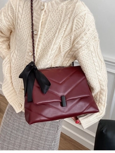 Sac Bandoulière Femme PU Cuir Grande Capacité Matelassé en V Chaîne Sac à Épaule Avec Grand Nœud Style Urbain Mode