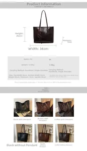 Detailed size chart and multi-color options for the minimalist PU leather tote bag