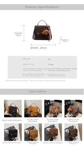 Tabella delle dimensioni dettagliata e vista multicolore dello zaino vintage in pelle PU