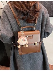 Vintage PU Leather Square Backpack For Women With Dachshund Embroidery And Plush Charm Fashion School Bag Travel Handbag