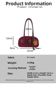 Dimensions détaillées et spécifications du sac rétro bordeaux de type polochon
