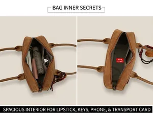 Vue détaillée du sac en daim marron avec intérieur spacieux pour vos objets du quotidien