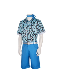 Ken cosplay set met blauwe luipaardprint shirt en korte broek voor zomerse feesten