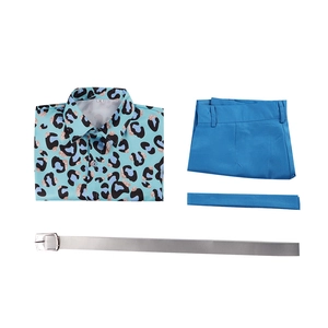 Blauw luipaardprint overhemd en broek vierdelig cosplay set met riem voor Ken outfit