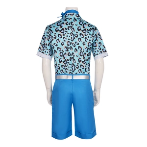 Blauw Ken-cosplaykostuum voor heren met luipaardprint, korte broek en een zilveren riem