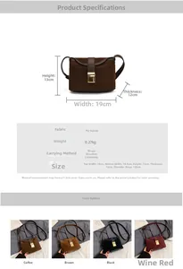 Size chart and specifications for vintage frosted bucket bag showing dimensions and colors