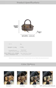 Detailed size chart of the mini Boston bag with dimensions 22x12x7cm and material info