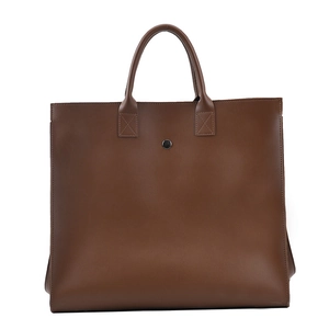 Classic dark brown large capacity tote bag with metal button and sturdy top handles