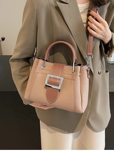 Women Fashion Bucket Bag PU Leather Woven Texture Shoulder Crossbody Bag Large Silver Metal Buckle Simple Casual Versatile Handbag
