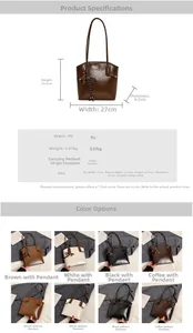 Spécifications détaillées de taille et tableau des matières du sac seau en similicuir