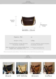 Größentabelle und Spezifikationen für die gesteppte Hobo-Tasche aus PU-Leder mit Kette