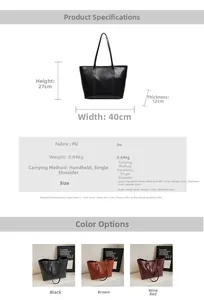 Detailed size chart and specifications for the large capacity PU leather tote bag