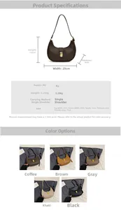 Detailed size specifications and color options for the vintage crescent crossbody bag