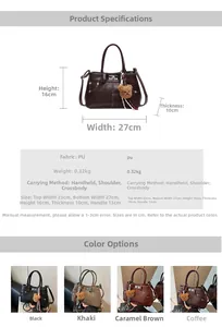 Detailed size chart and parameter specifications for the retro PU leather crossbody Kelly bag
