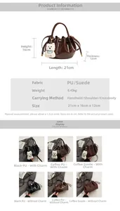 Spécifications de taille et tableau des matières pour sac seau vintage bandoulière