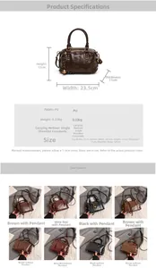 Detailed size specifications for the vintage PU leather bowling bag showing dimensions