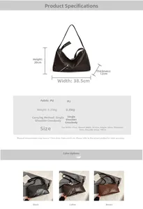 Detailed size specifications for large vintage PU tote bag with shoulder strap dimensions