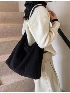 Bolso Tote de Lana Vintage para Mujer Gran Capacidad Bolso de Hombro Con Correa de PU Otoño Invierno Viaje Bolso de Mano Tote Grande y Pouch Pequeño