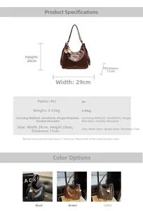 Detailed size specifications for large capacity vintage PU leather tote with 29x28x11cm dimensions