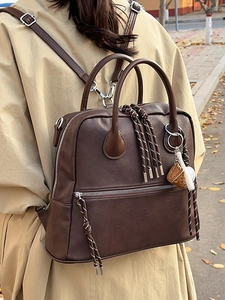Zaino e borsa professionale vintage in pelle PU marrone scuro con ciondolo da baseball all'aperto