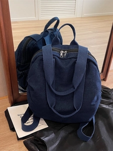 Deep blue denim large capacity backpack for women with dual-use handle straps