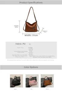 Especificaciones de tamaño y opciones de color para la mochila tote de piel sintética