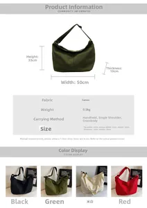 Detaillierte Maßtabelle für Canvas Hobo Tasche mit großer Kapazität und verstellbarem Gurt