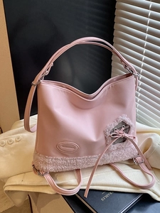 Bolso tote rosa de cuero PU y piel sintética con elegante detalle de lazo para mujer
