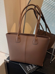 Women's Fashion Large Capacity Tote Bag PU Leather Litchi Grain Retro Commute Shoulder Bag Minimalist Zipper Handbag Everyday Use