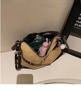 Macro shot showing the spacious interior of the retro tote bag with daily essentials