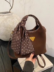 Sac Seau pour Femmes en Cuir PU Givré Avec Écharpe en Satin à Pois Sac Bandoulière Rétro pour Trajet Quotidien Mode Femme
