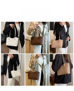 Sac fourre-tout minimaliste en trois couleurs montrant les styles porté main et à l'épaule