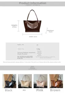 Tabella taglie dettagliata per borsa tote grande in PU, 42cm x 27cm x 15cm