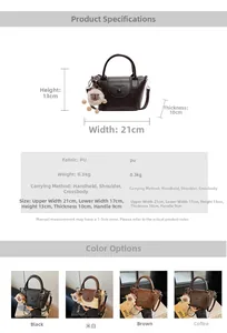 Detailed size specifications for mini PU leather handbag with plush charm accessory