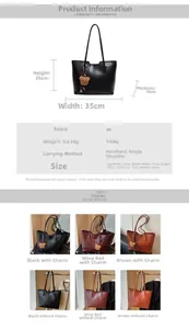 Detailed dimension chart for the large PU leather tote bag with three color options